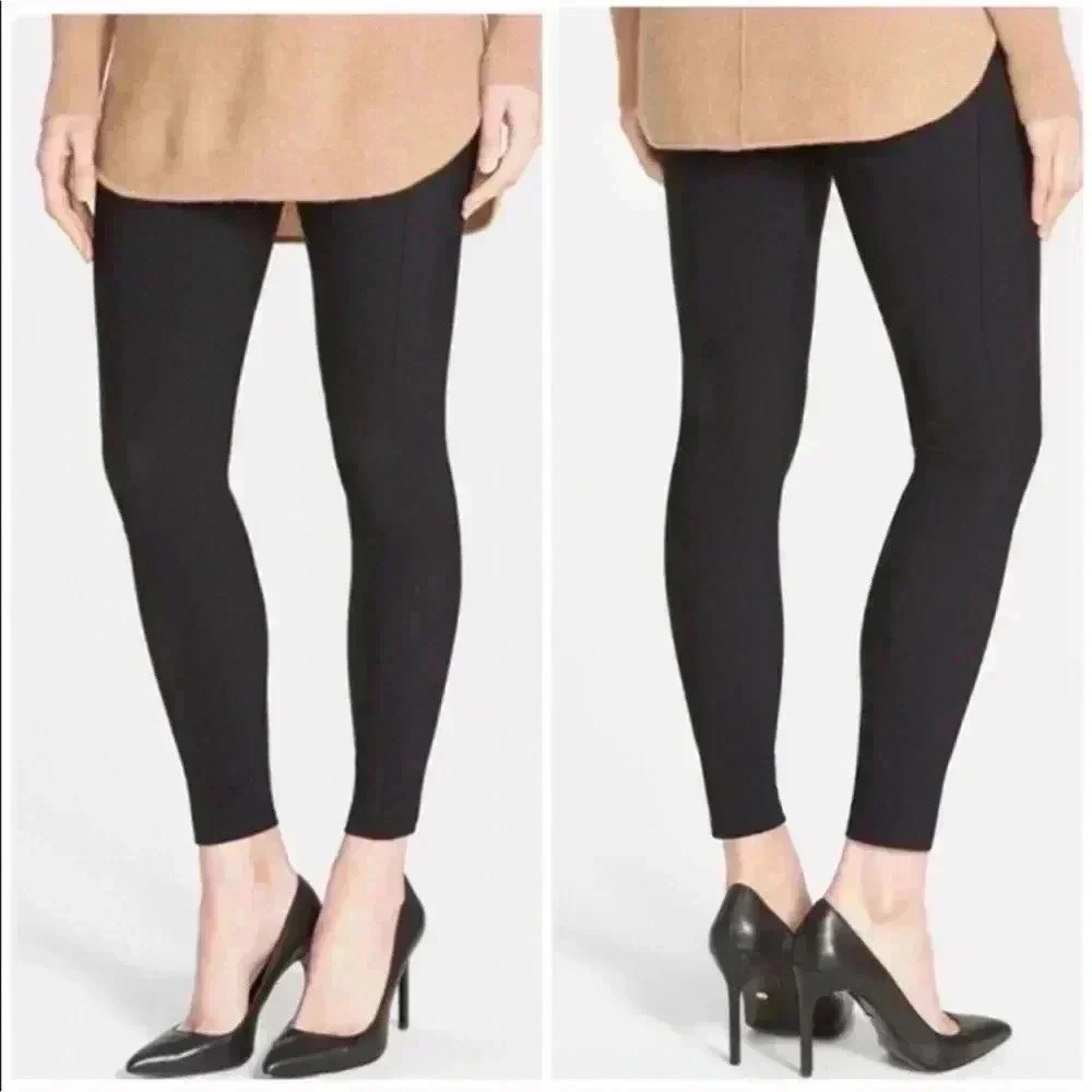 Spanx Micro Rib Knit Control Top Skimmer Leggings in Black Pants Women's Size XL